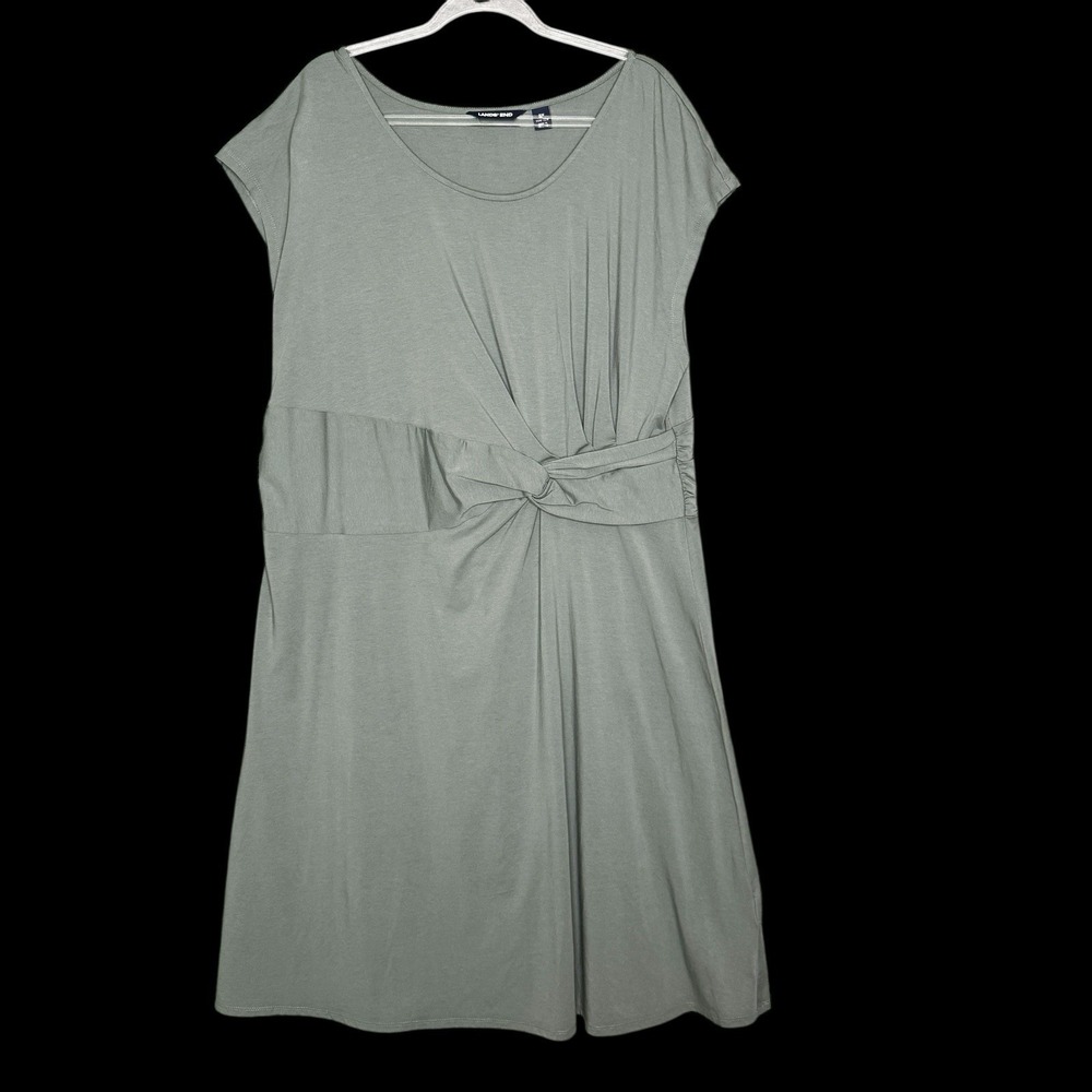 Lands' End Size 2X Dress Side Rouched Fit & Flare Cap Sleeve Green Knit Jersey - Picture 1 of 6